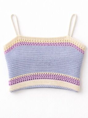Crochet Crop Top Lace Up Back Pastel Coquette Festival Cottagecore Small